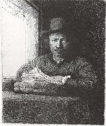 Rembrandt van rijn Self-Portrait Drawing at a window oil painting picture wholesale